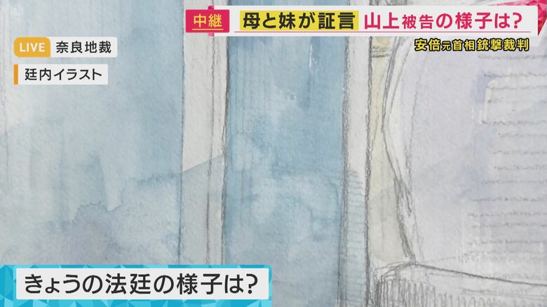 母親はついたての中で証言（法廷内イラスト）