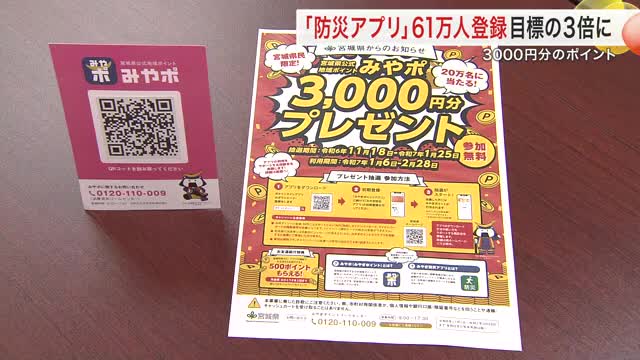 宮城県独自の防災アプリ 登録者６０万人超え目標の３倍に ３０００円分のポイント付与キャンペーンで急増