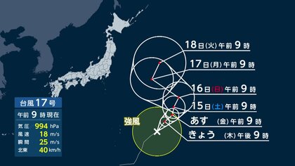 【台風情報】台風17号ジグザグと迷走する予想進路　週明け本州に影響の恐れ　お盆休み海のレジャーでは高波注意