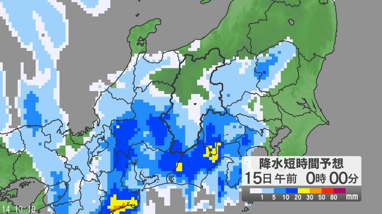 東海地方で「線状降水帯」が発生する恐れ　14日夜のはじめ頃から15日昼前にかけて警戒　愛知県、岐阜県、静岡県、三重県で大雨災害発生の危険度が急激に高まる可能性｜FNNプライムオンライン