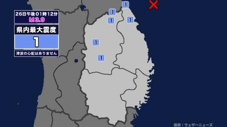 【地震】岩手県内で震度1 岩手県沖を震源とする最大震度1の地震が発生 津波の心配なし｜FNNプライムオンライン