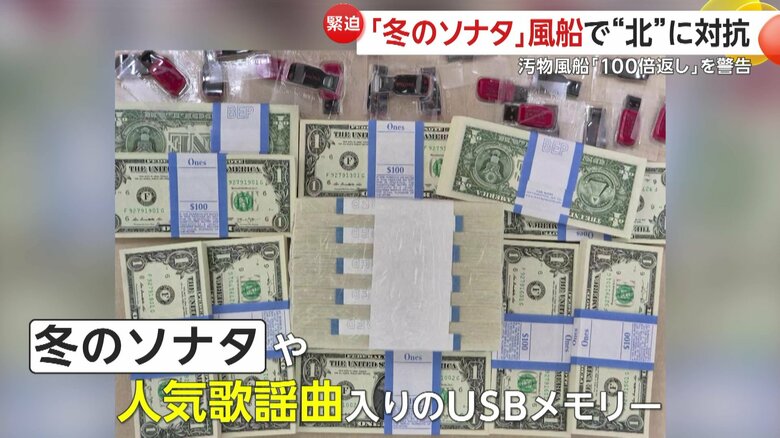 韓国が飛ばした風船には１ドル札や歌謡曲入りUSBメモリーも