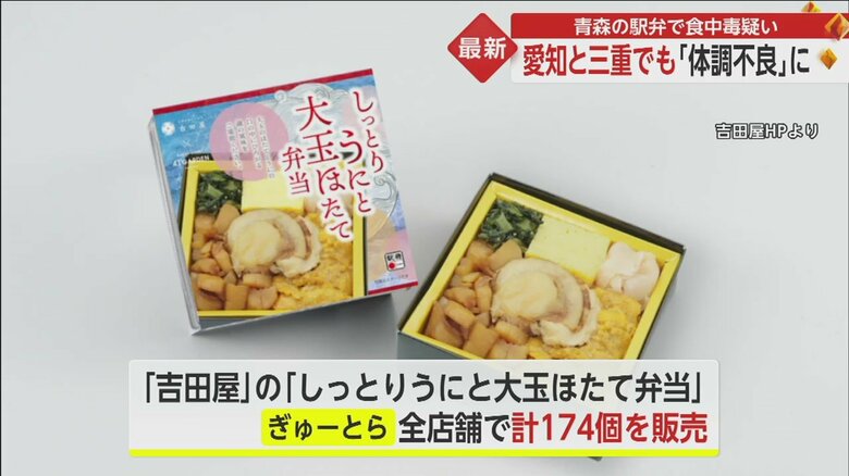 女性が三重・伊勢市のスーパーで購入して食べたという、吉田屋の『しっとりうにと大玉ほたて弁当』