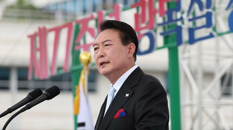 光復節（8月15日）の記念式典で演説する尹錫悦大統領（韓国大統領府HPより）