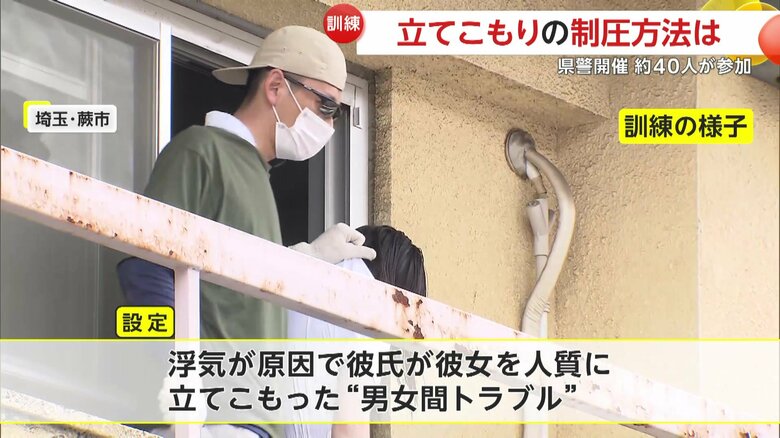 人質を盾に脅す犯人役