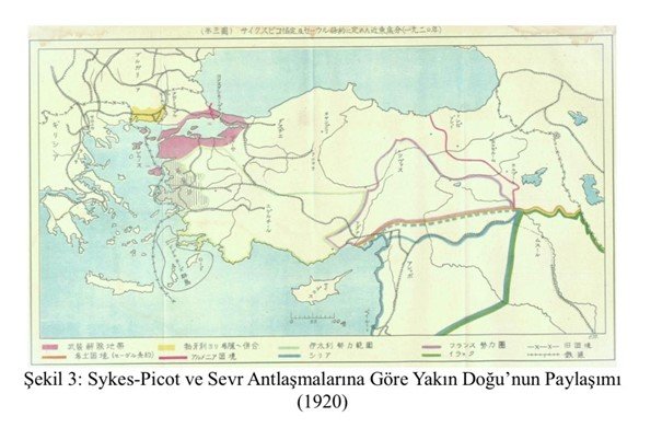 1920年サイクス・ピコ条約とセーブル条約によるオスマン帝国の分割（『君府海峡通航制度史論』より引用）