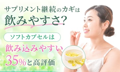 サプリメント継続のカギは飲みやすさ？「（ソフトカプセルは飲み込みやすい）が35%と高評価」