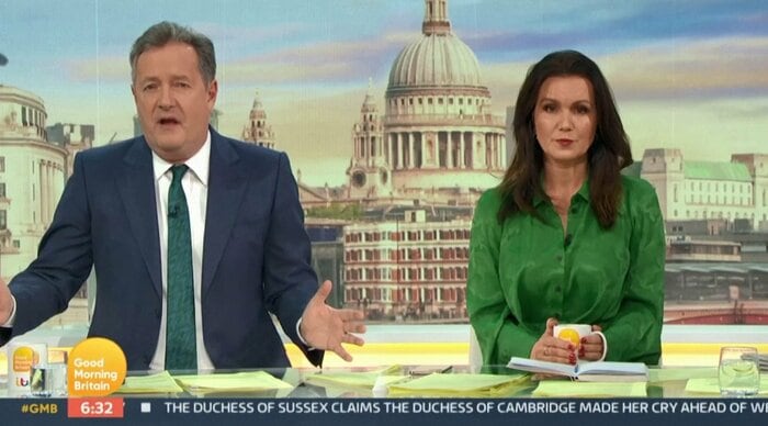 メ―ガン妃らを強い言葉で批判したモーガン氏(左) GOOD MORNING BRITAIN ITV