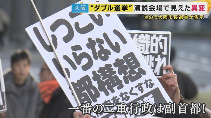 演説会場で飛び交う大声と掲げられるプラカード
