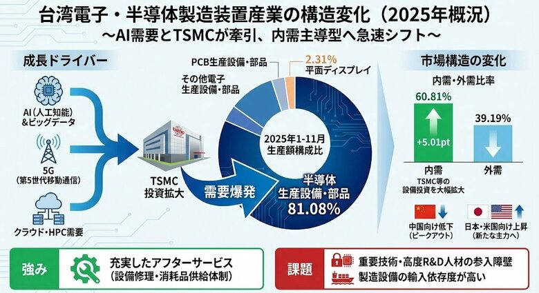 【台湾情報】台湾電子・半導体製造装置産業、2025年1～11月生産額が17.23％増──AI需要と内需拡大が牽引＜ワイズ機械業界ジャーナル2026年2月第４週号発行＞