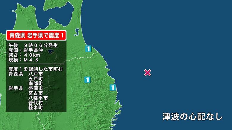 青森県で最大震度1の地震　青森県・八戸市、五戸町、青森南部町、岩手県・宮古市、普代村、盛岡市、八幡平市、軽米町｜FNNプライムオンライン