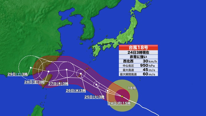 台風18号の進路予想図