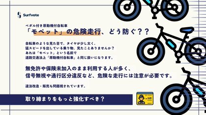 【ペダル付き原動機付自転車(モペット)の危険走行、どう防ぐ?】Surfvoteで意見を募集中