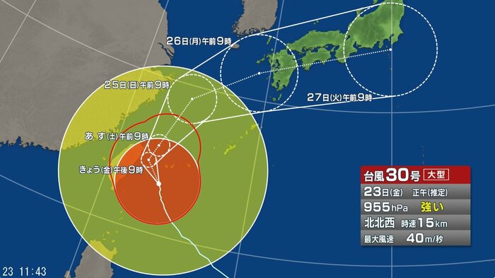 台風30号の進路予想図