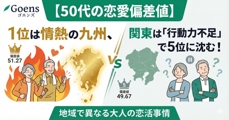 【50代の恋愛偏差値】1位は情熱の九州、関東は「行動力不足」で5位に沈む！地域で異なる大人の恋活事情