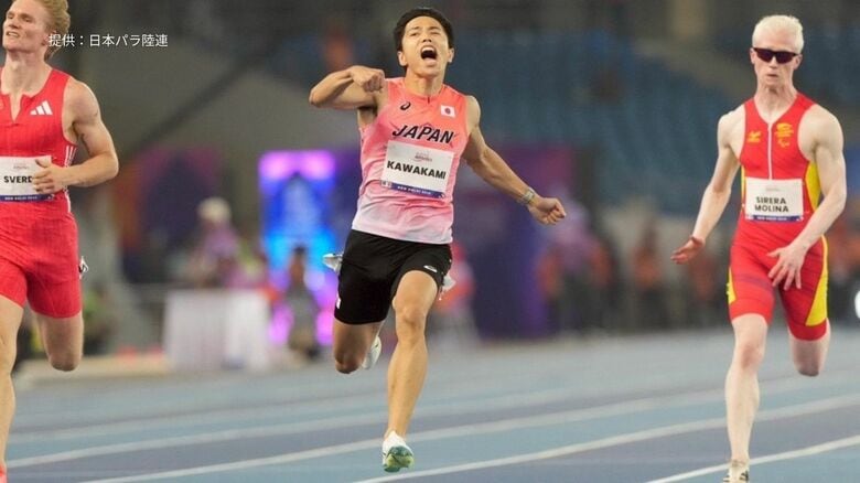 「勝ち切れて嬉しい」世界パラ陸上、川上秀太選手が悲願の金メダル　男子100ｍ視覚障害T13　｜FNNプライムオンライン