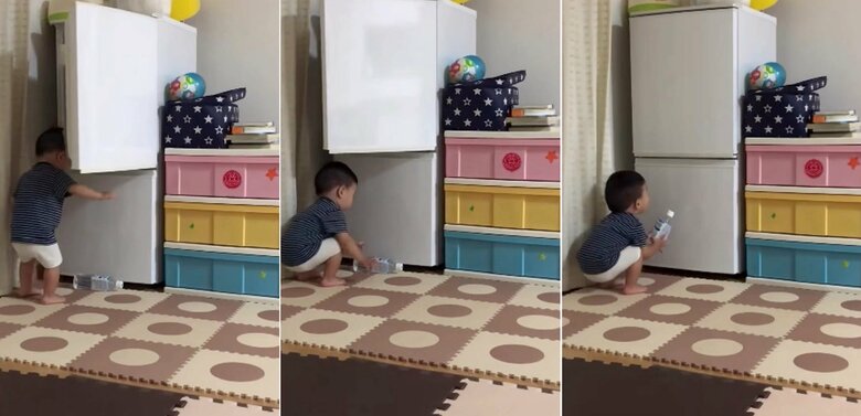 閉まるドアをギリギリでかわすひなたくん（提供：airiさん）