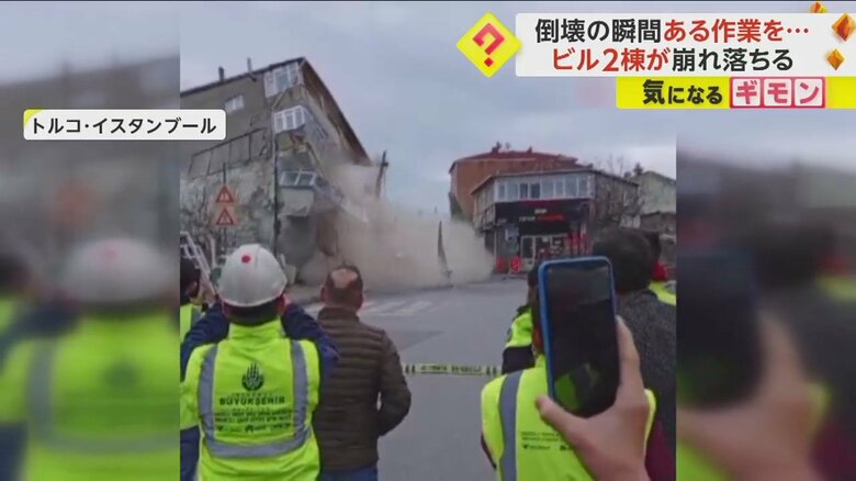 地面陥落によってビルが倒壊する瞬間の映像(4)