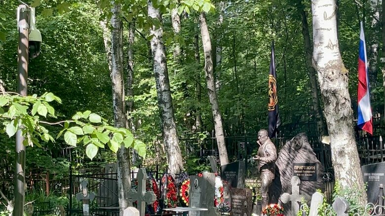 木々に溶け込むように設置された防犯カメラ（左）が常に銅像を捉えている