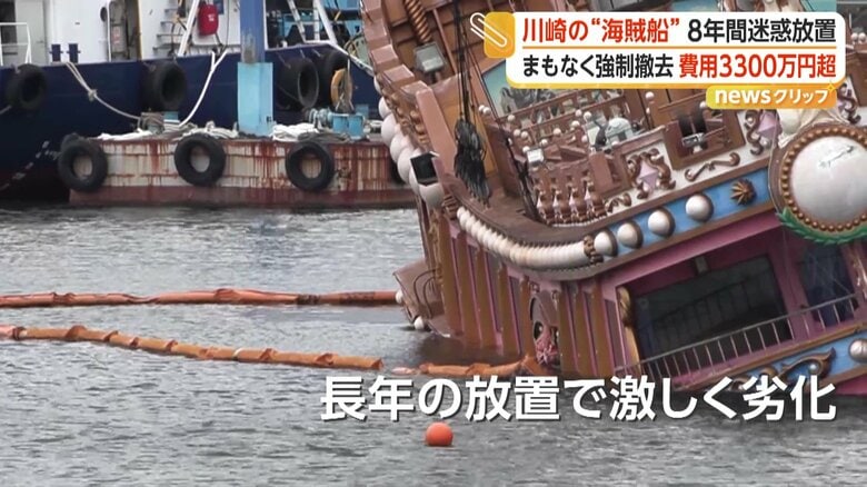 長年の放置により、激しく劣化している船
