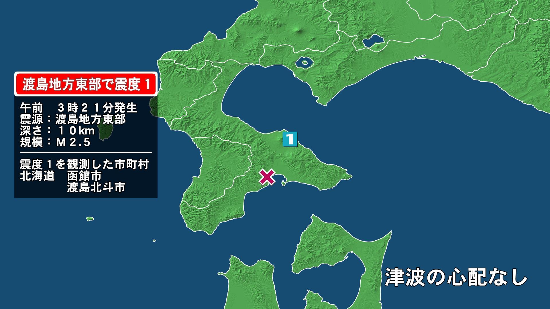 北海道で最大震度1の地震　北海道・函館市、渡島北斗市