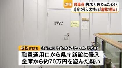 未明の県庁に侵入　職場の金庫から約７０万円盗んだ疑いで県職員の男（３０）逮捕【熊本】