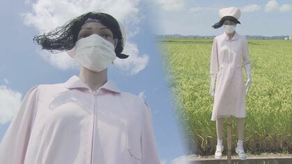 怖い…SNSで話題「夜に遭遇したくない」かかし　うつろな瞳で田んぼ道の真ん中に【新潟発】