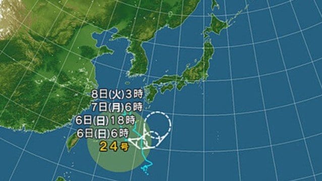 台風24号の進路予想図　日本気象協会より