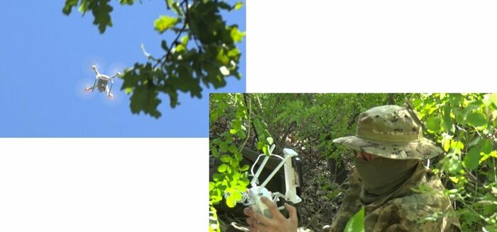 身を隠しながらドローンを操縦する訓練が行われる