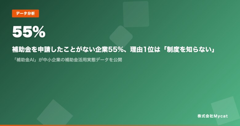 補助金を申請したことがない企業55%、理由1位は「制度を知らない」── 「補助金AI」が中小企業の補助金活用実態データを公開