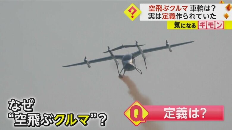 煙を出しながら飛行する、“空飛ぶクルマ”の様子