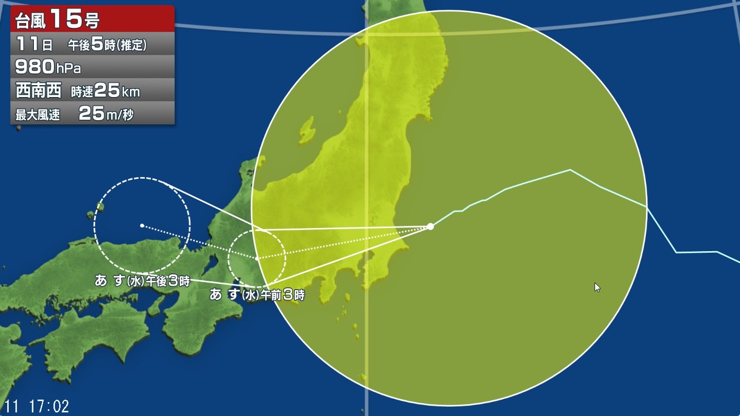 台風 15 号 風速