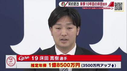 カープ床田寛樹投手が契約更改　リーグ最多の６試合完投　3500万円アップの1億8500万円でサイン