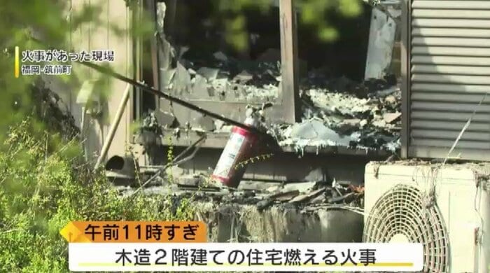火事があった現場(14日、福岡・筑前町)