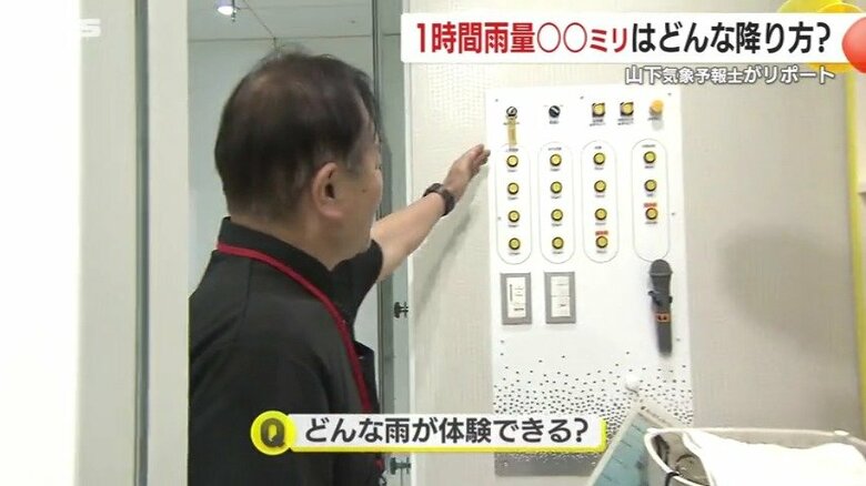 4パターンの雨量を体験できる