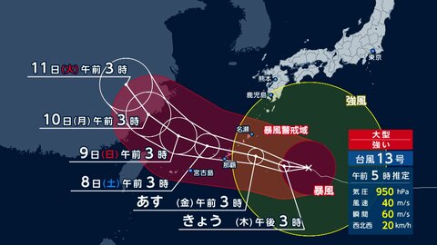 【台風情報】台風13号あす沖縄本島直撃か　動き遅く週末に影響も　猛烈な風と雨に警戒　台風15号は週明けに北日本接近の恐れ