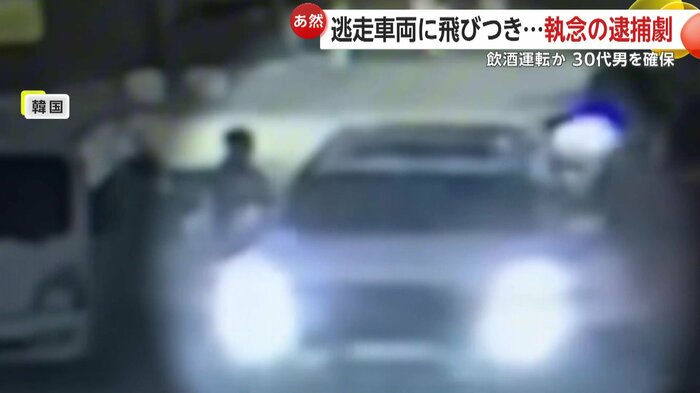 止めようとした警察官を無視してスピードを出す車(提供:忠南警察庁)