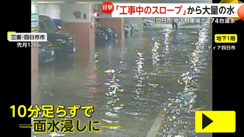 わずか10分で地下駐車場が一面水浸し…274台浸水の一部始終 工事中スロープや出入口15カ所から流入か 三重・四日市市|FNNプライムオンライン
