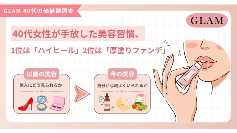 40代女性が手放した美容習慣、1位は「ハイヒール」2位は「厚塗りファンデ」【GLAM価値観調査】