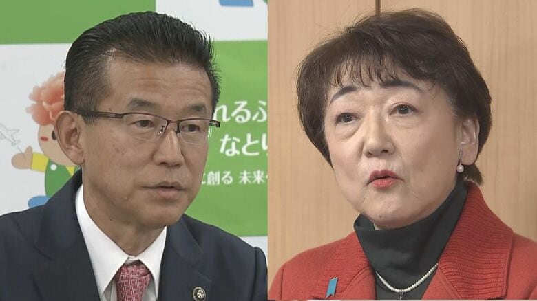 名取市・山田司郎市長（左）と仙台市・郡和子市長（右）