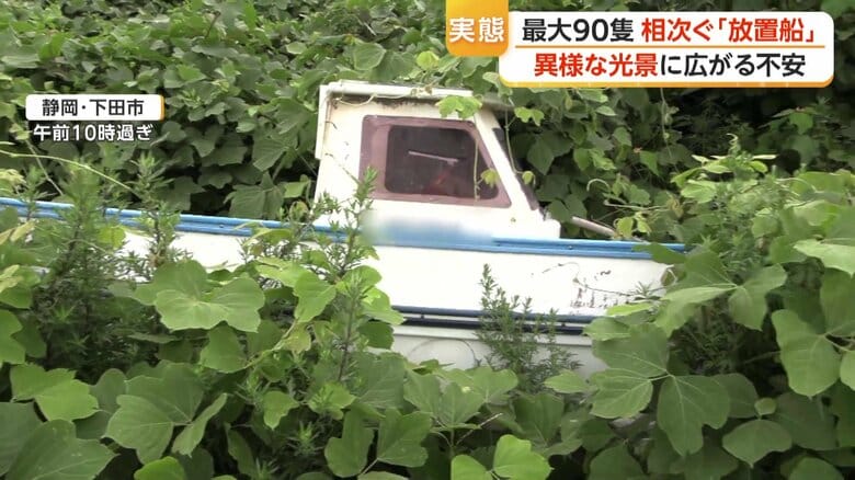 生い茂る草の中にも放置船が