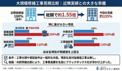 近隣実績の約1.5倍に膨らんだ見積り──内訳の大半が相場超え