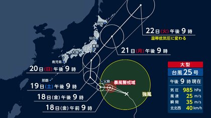“大型”台風25号が5連休に関東接近へ　警報級の大雨のおそれ