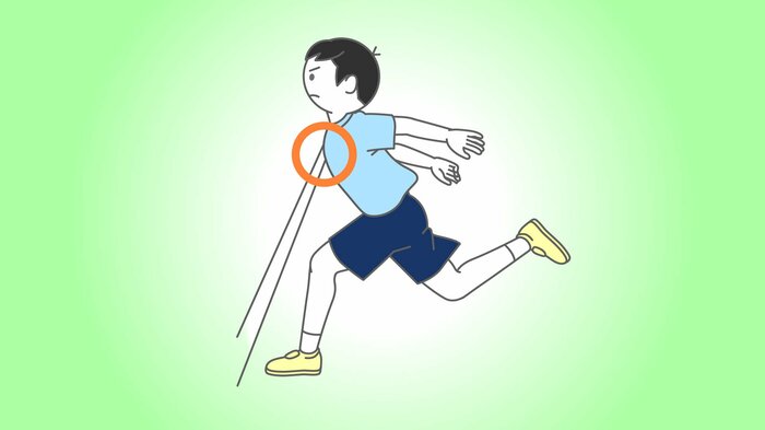 視線はゴールの2～3メートル先、胸を突き出す