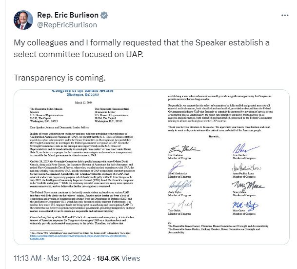 議会からはUFOに関する特別委員会の設置を求める声も強まる