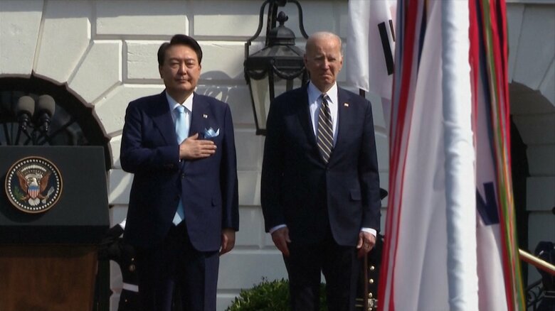 米韓首脳会談では核を含む抑止力の強化を盛り込んだ「ワシントン宣言」で合意した