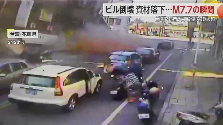 地震発生の瞬間、建物が倒壊する一部始終