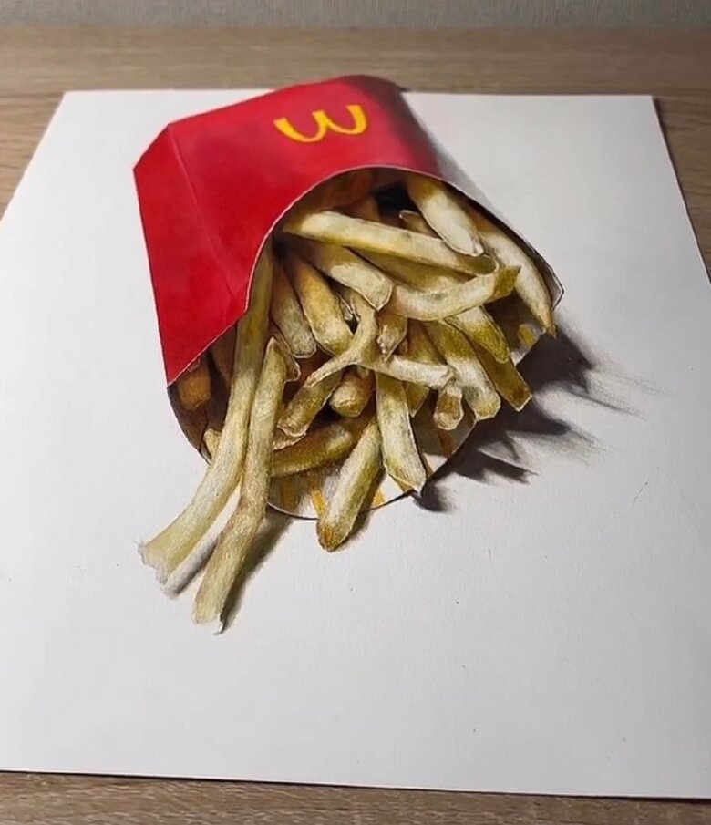 「マクドナルドのポテト」を色鉛筆で描いてみた