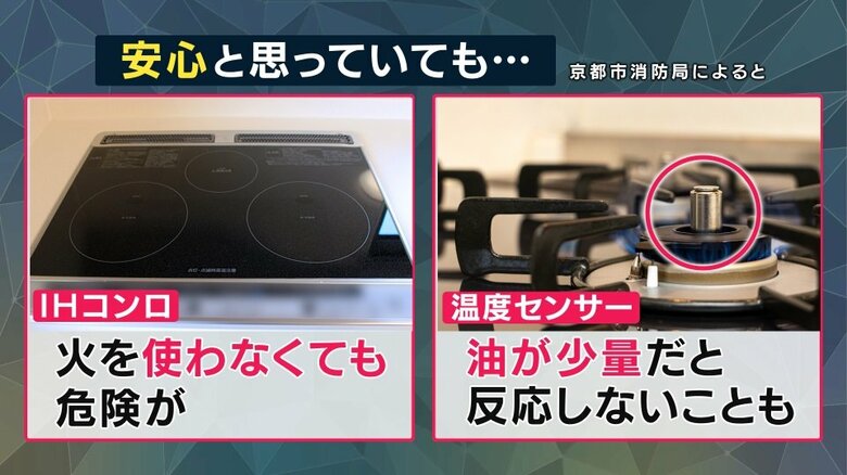 IHコンロでも温度センサーがあっても発火の恐れ