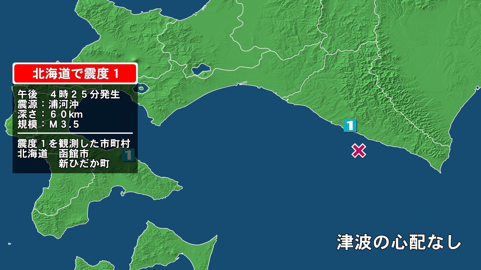 北海道で最大震度1の地震　北海道・函館市、新ひだか町